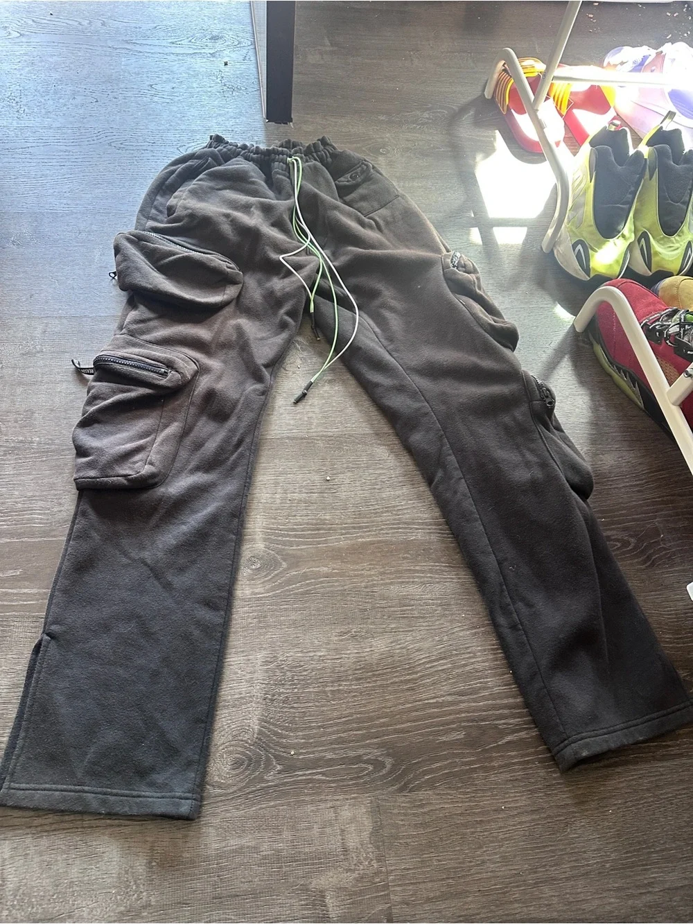 Reason Black Cargo Jogger Pants with Green Drawstrings - Picture 1 of 4